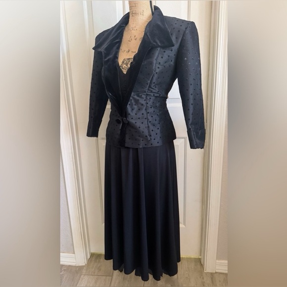 Vintage Collection Black Dress V-Neck with 3/4 Sleeve Bolero Jacket Sz 14w EUC - Picture 2 of 16